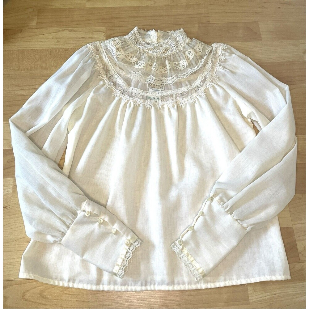 VTG Gunne Sax Blouse Top Victorian 70s Jessica’s Gunnies Ivory Cream Size 13 M/L - Picture 5 of 12